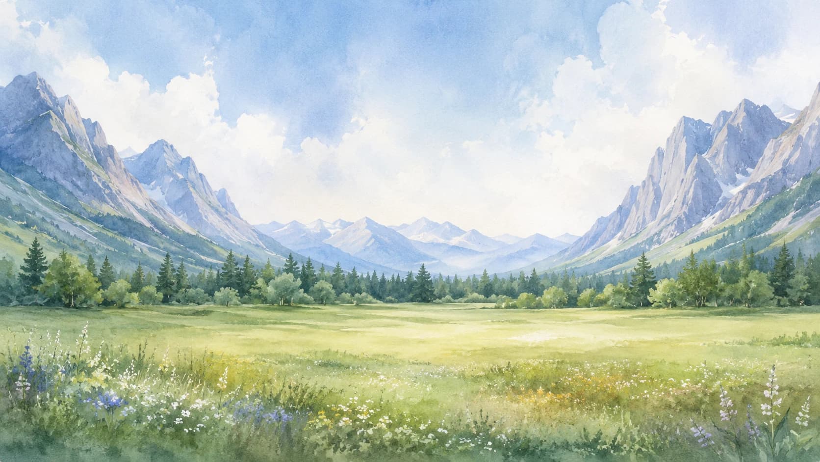 Watercolor mountain landscape